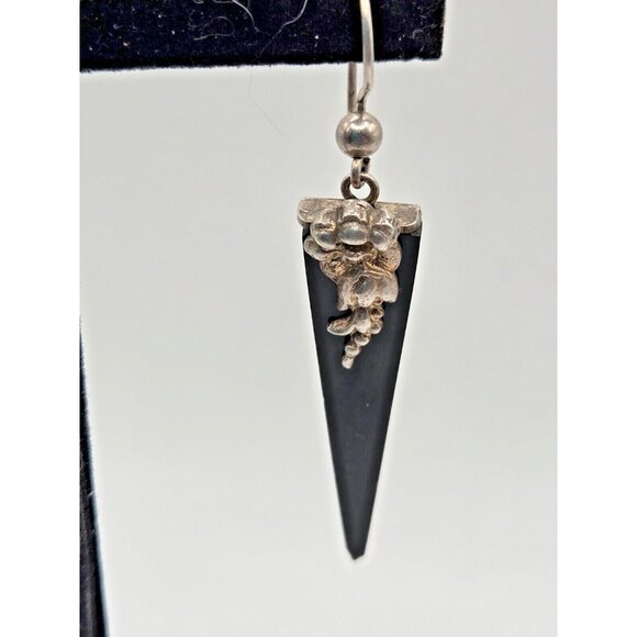 Art Deco Onyx and sterling Hook Earrings 2 inches long - Picture 6 of 9